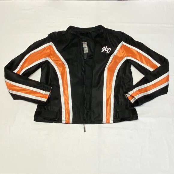 Harley Davidson Mesh Riding Jacket Black Orange Zip-Up S Genuine Motor Clothes - Picture 9 of 15